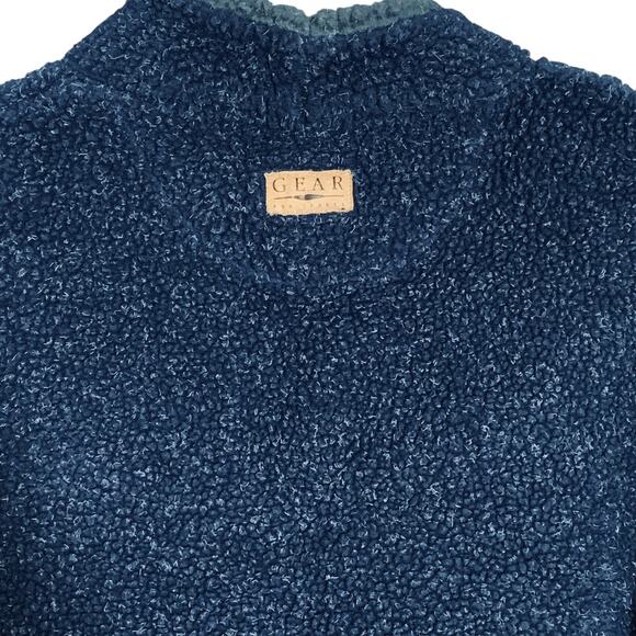 Y2K Gear For Sports Sherpa Fleece Sweater XL Navy Marled Gray Trim Pullover - Picture 6 of 7